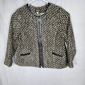 Bob Mackie Wearable Art XL Fleece Jacket W/ Faux Leather Trim Polyester